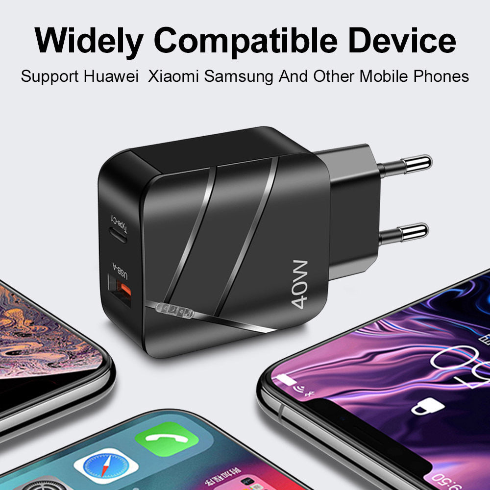 40W PD QC30 Fast Charging Mobile Phone Charger