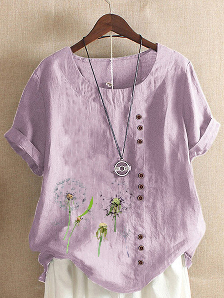 Artistic Retro Cotton And Linen Printed Casual Shirt Women's Top Free Shipping