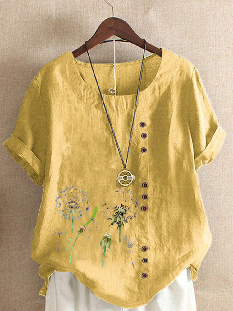 Artistic Retro Cotton And Linen Printed Casual Shirt Women's Top Free Shipping