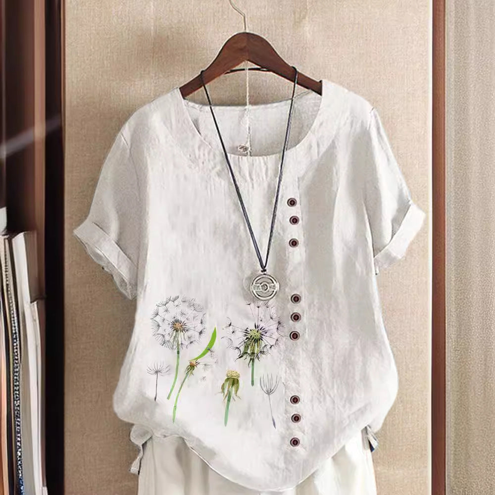 Artistic Retro Cotton And Linen Printed Casual Shirt Women's Top Free Shipping