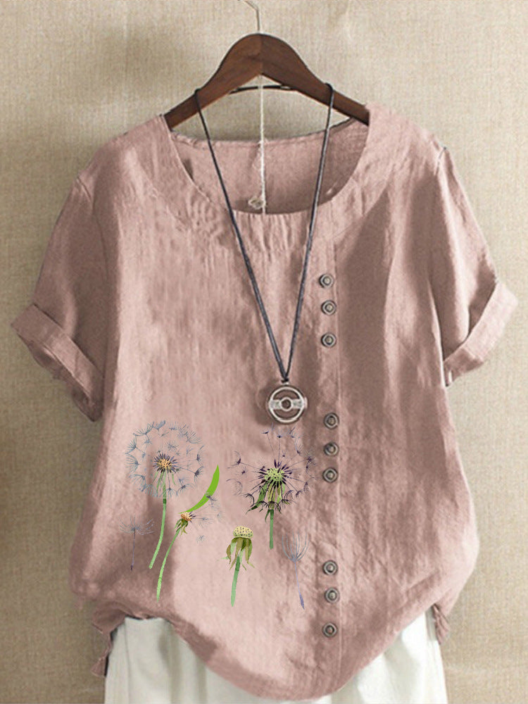 Artistic Retro Cotton And Linen Printed Casual Shirt Women's Top Free Shipping