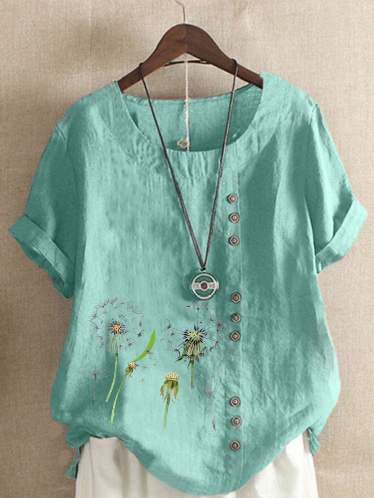 Artistic Retro Cotton And Linen Printed Casual Shirt Women's Top Free Shipping