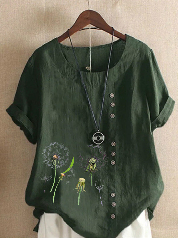 Artistic Retro Cotton And Linen Printed Casual Shirt Women's Top Free Shipping
