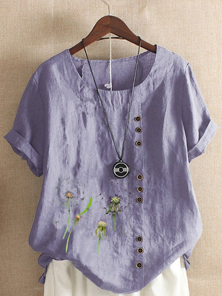 Artistic Retro Cotton And Linen Printed Casual Shirt Women's Top Free Shipping