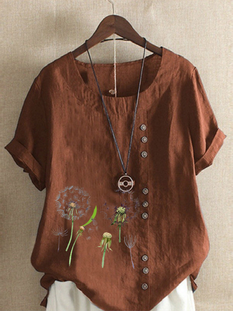 Artistic Retro Cotton And Linen Printed Casual Shirt Women's Top Free Shipping