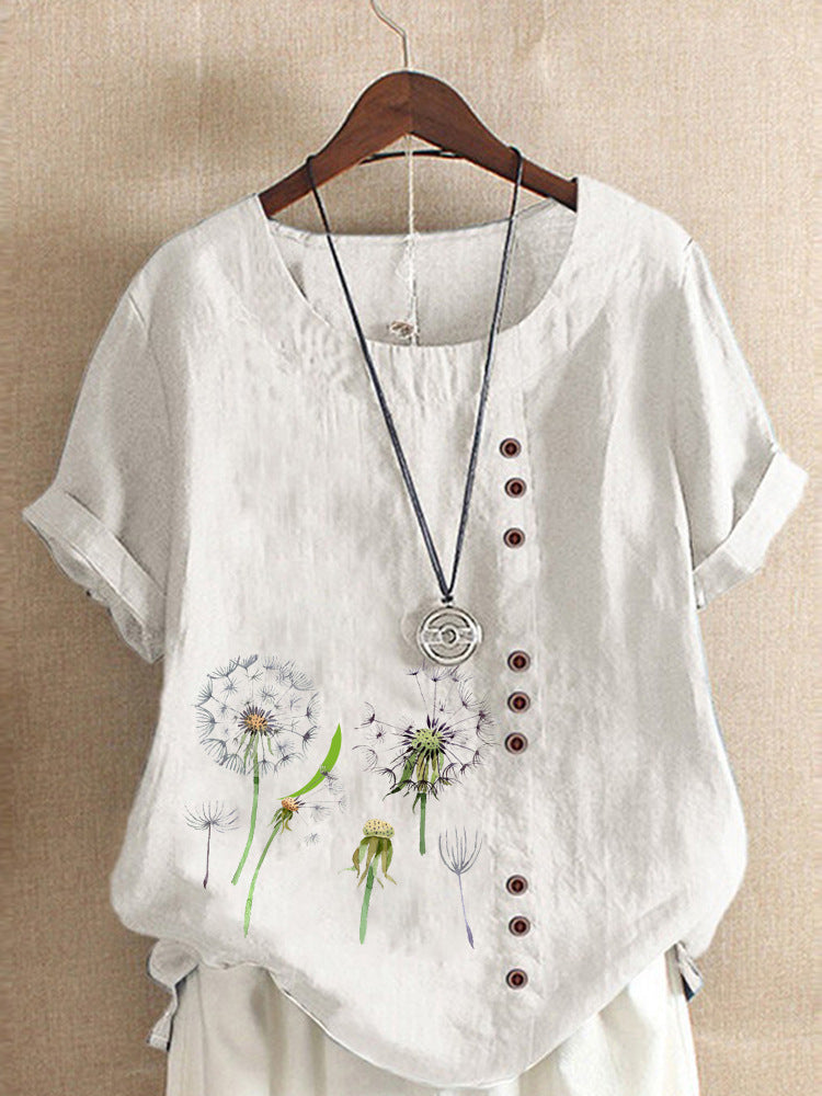 Artistic Retro Cotton And Linen Printed Casual Shirt Women's Top Free Shipping