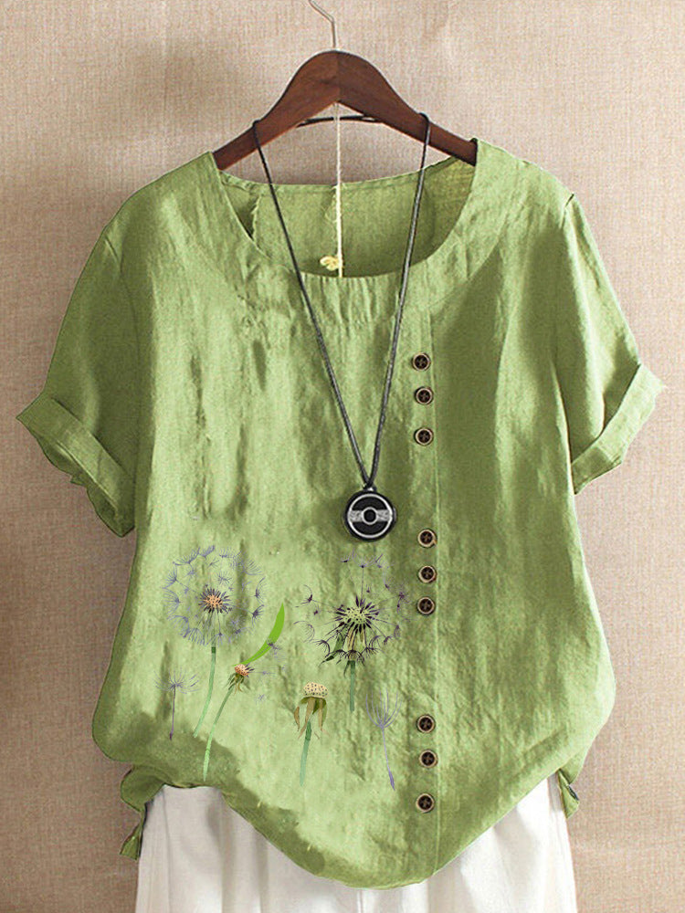 Artistic Retro Cotton And Linen Printed Casual Shirt Women's Top Free Shipping