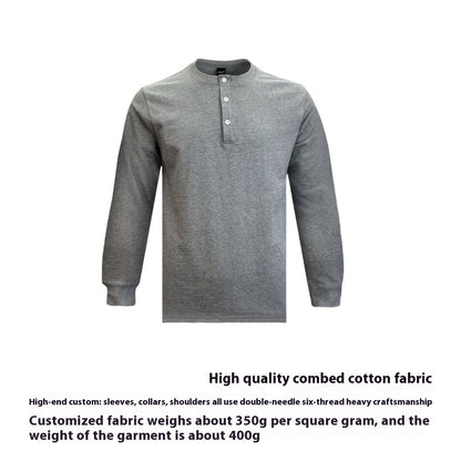 American Retro 320g Heavy Henley Shirt Slim Cotton T-shirt