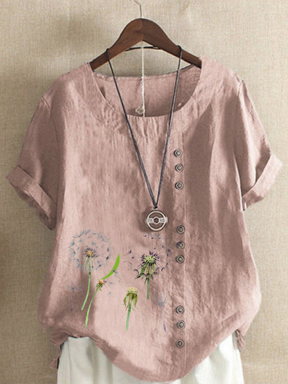Artistic Retro Cotton And Linen Printed Casual Shirt Women's Top Free Shipping