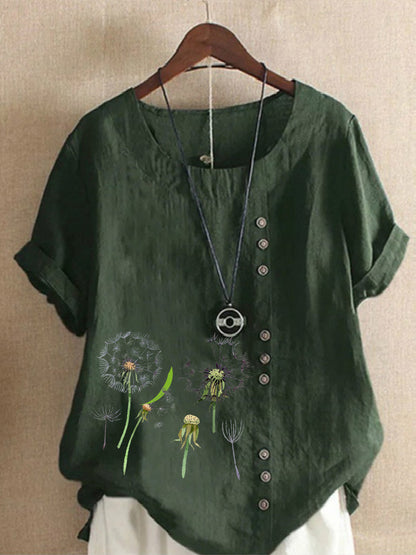 Artistic Retro Cotton And Linen Printed Casual Shirt Women's Top Free Shipping