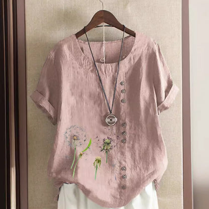 Artistic Retro Cotton And Linen Printed Casual Shirt Women's Top Free Shipping