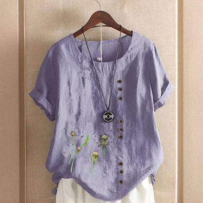 Artistic Retro Cotton And Linen Printed Casual Shirt Women's Top Free Shipping