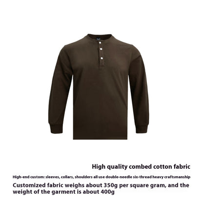 American Retro 320g Heavy Henley Shirt Slim Cotton T-shirt