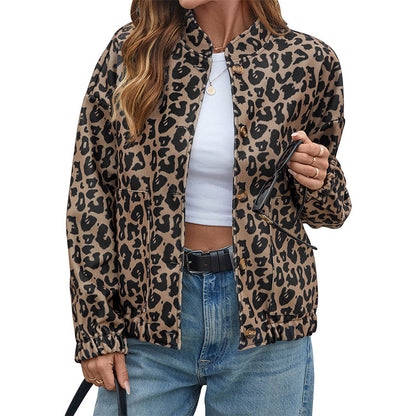Autumn And Winter New Long Sleeve Brown Leopard Print Coat For Women. Free Shipping